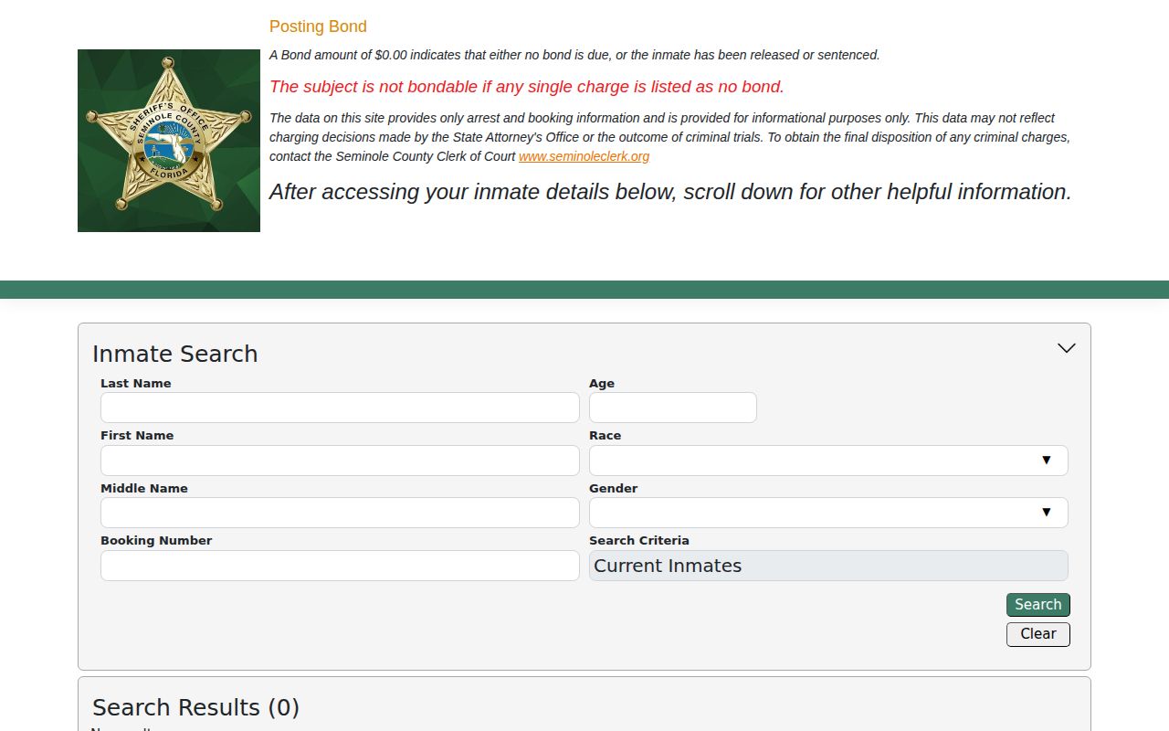 Seminole County current inmate search with released records disabled