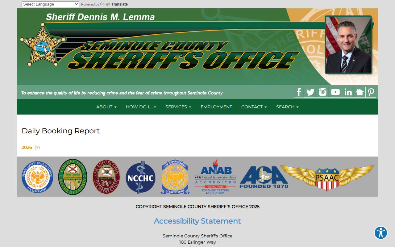 Seminole County Sheriff Daily Booking Report archive organized by year