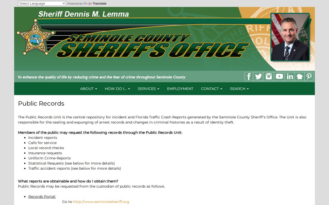 Seminole County booking photo public record request options