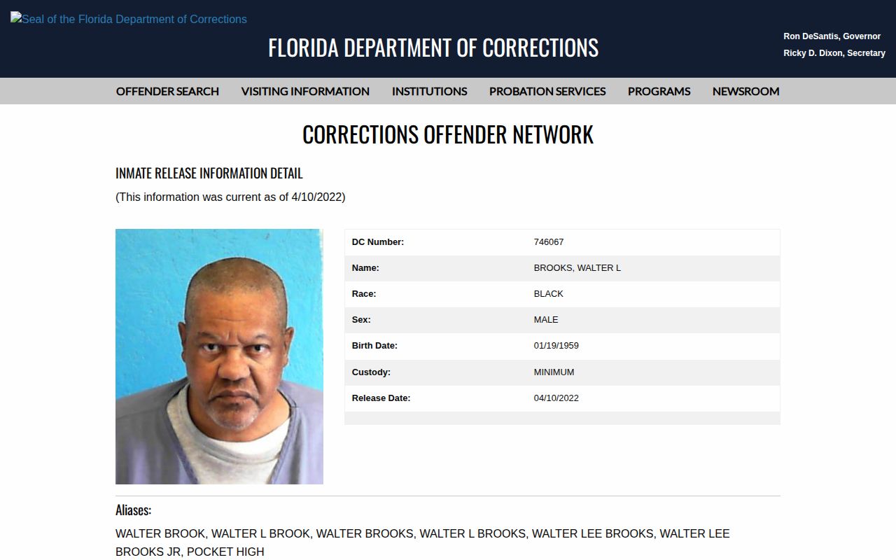 Seminole County released inmate FDC photo and release fields