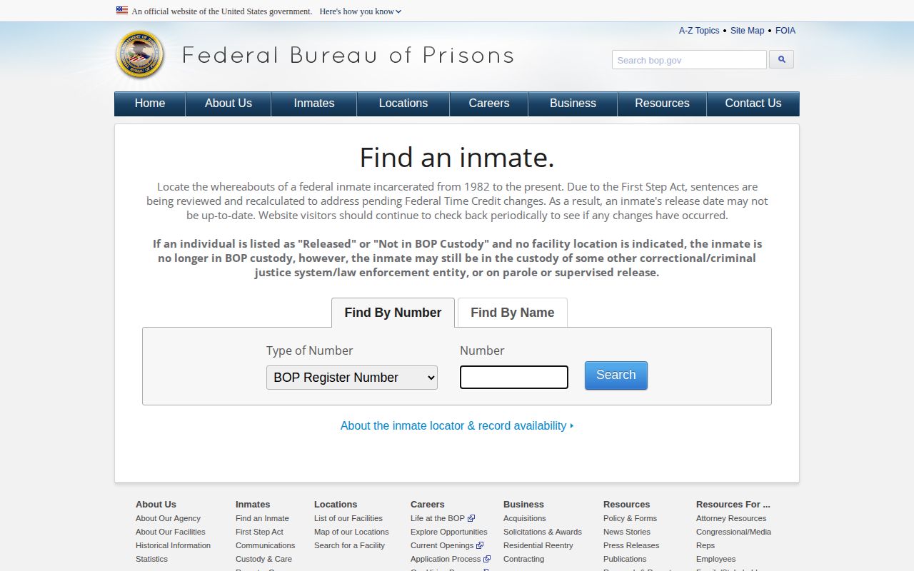BOP federal release search for a Seminole County custody transfer