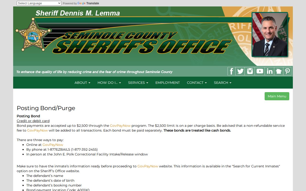 Seminole County jail Intake and Release bond options