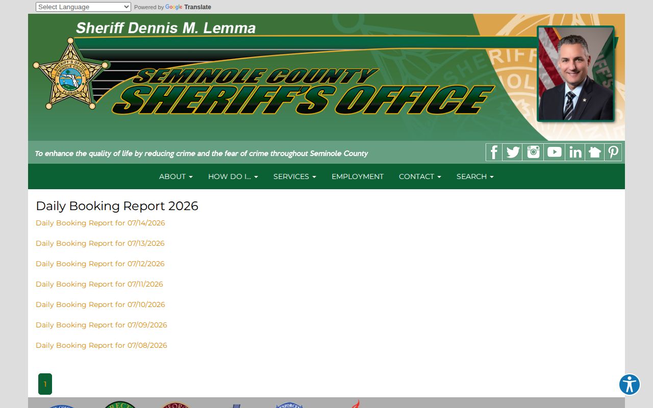 Seminole County Sheriff current-year list of recent daily booking reports